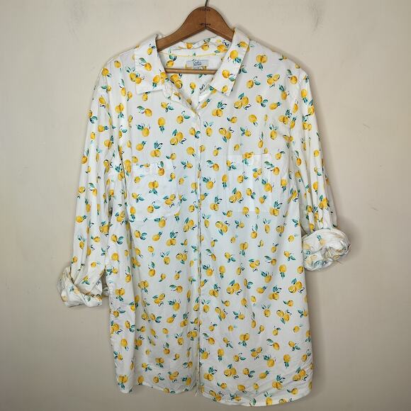 Croft & Barrow Button Up Shirt Lemon Pattern Cotton - Picture 1 of 8